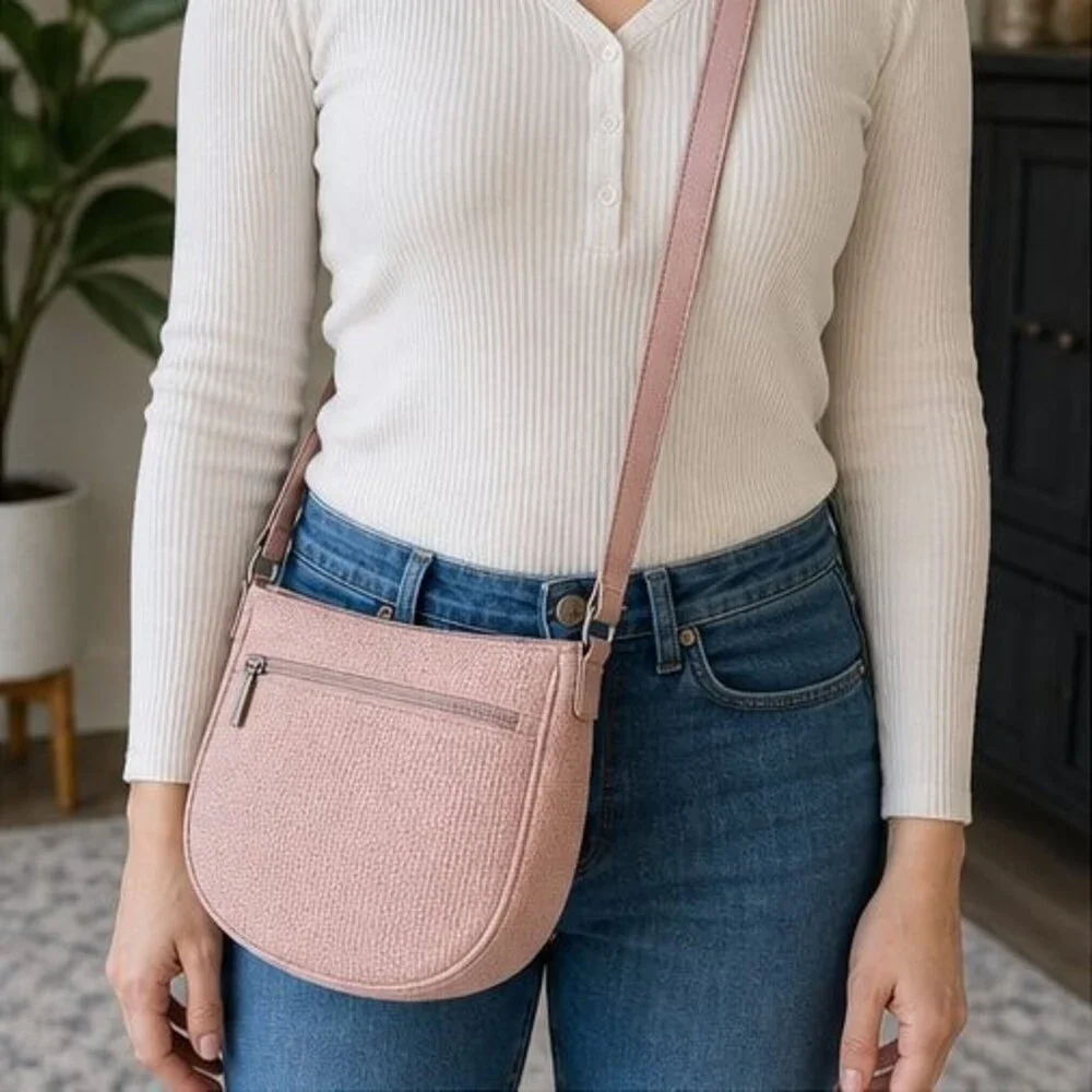 Blush Woven Crossbody Bag